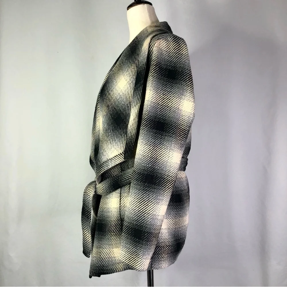 Jack by BB Dakota sweater coat grey plaid shawl collar waist tie open front XS